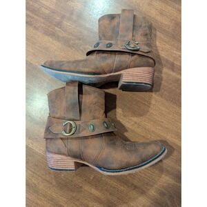 Natural Reflections Women's Ankle Boots Brown Faux Leather Perforated Size 8 1/2